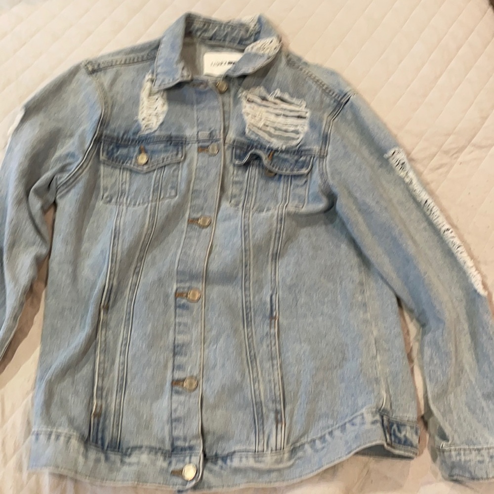 Distressed light washed blue Jean jacket